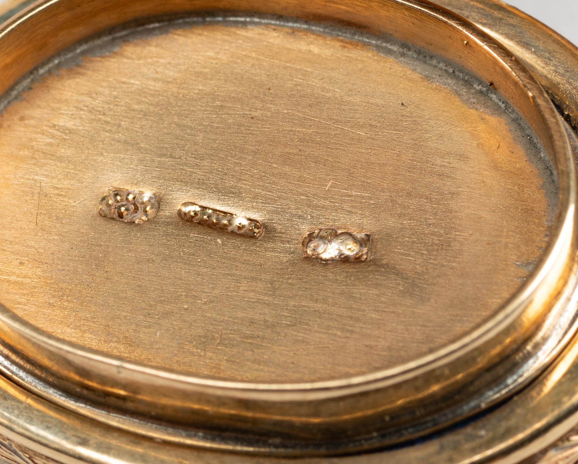 A Guilloché Enamel, Diamond and Vari-Color Gold Mounted Agate Scent Bottle