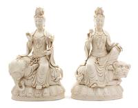 A Pair of Chinese Blanc-de-Chine Porcelain Guan Yin Figures