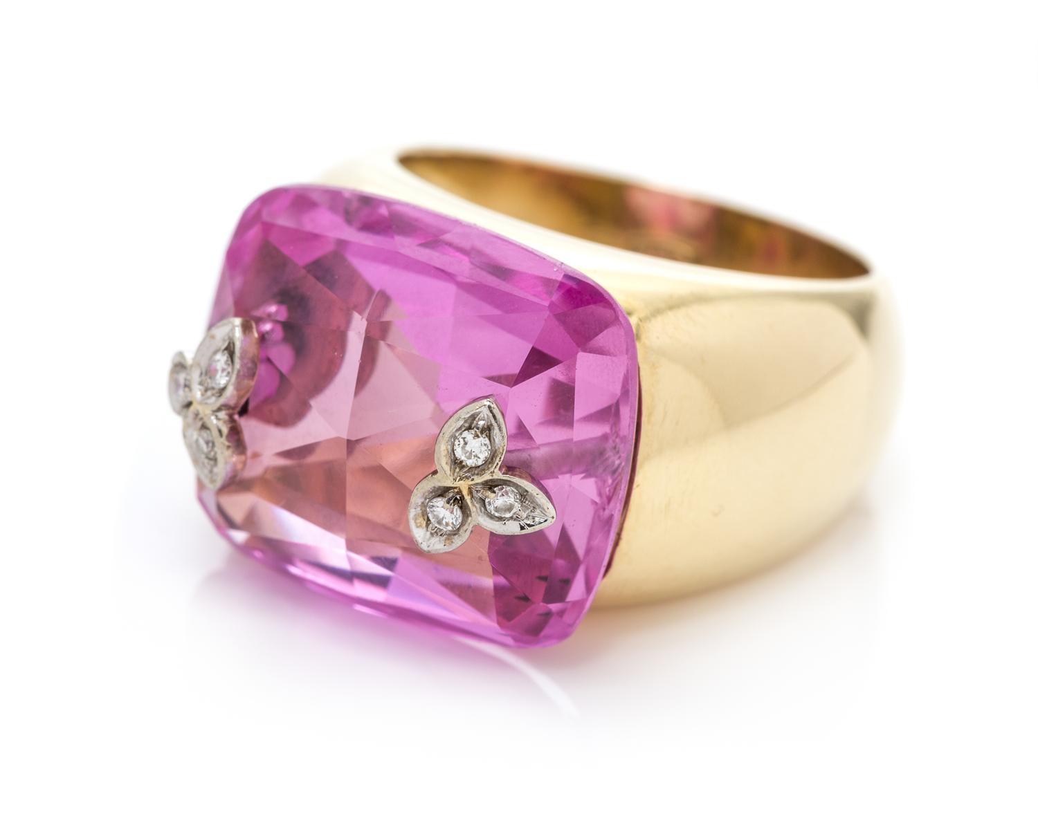 An 18 Karat Yellow Gold, Synthetic Pink Sapphire and Diamond Ring, Paolo Piovan, 12.90 dwts.
