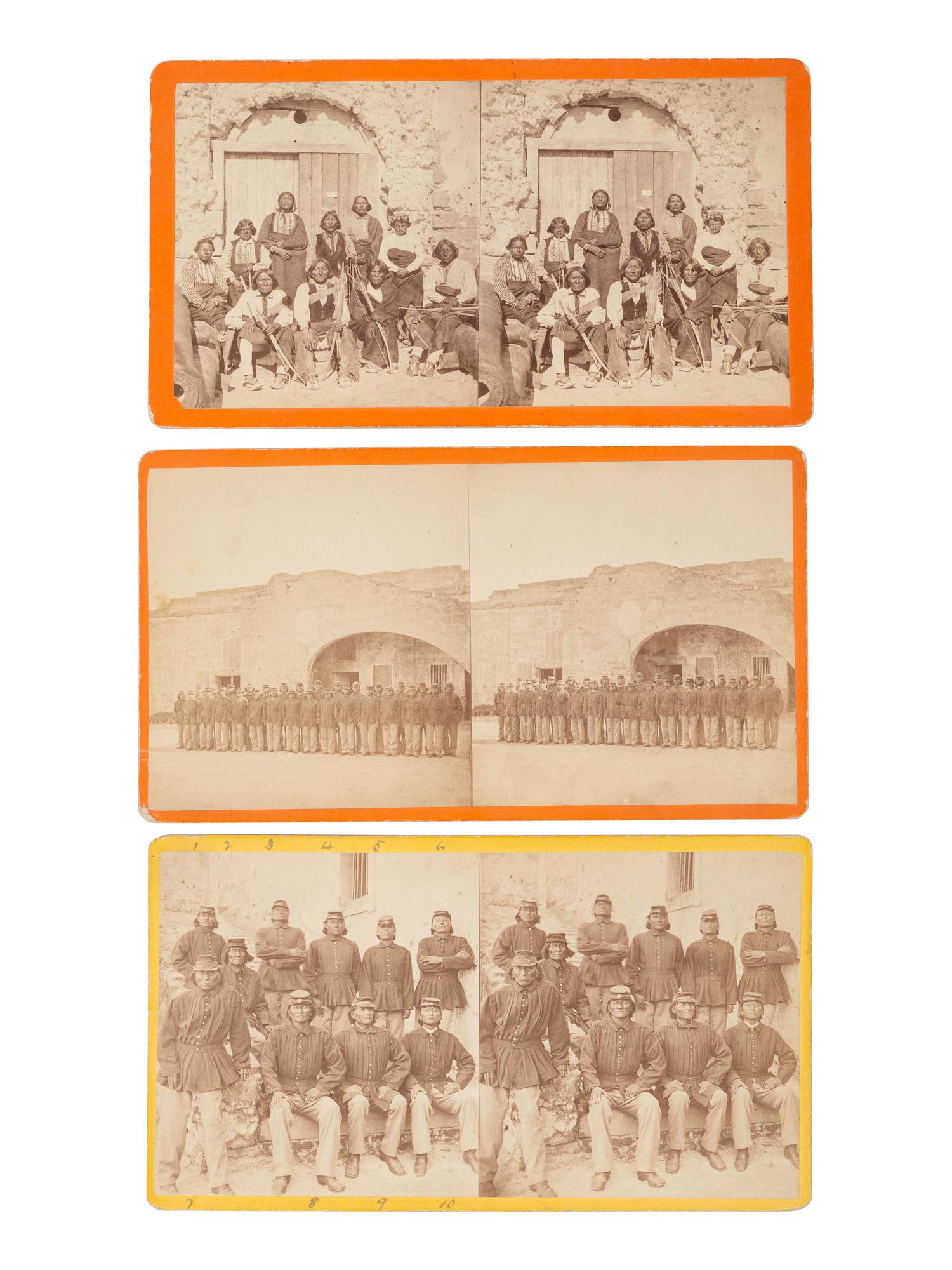 [NATIVE AMERICANS]. HAVENS, O. Pierre, photographer. A group of 3 stereoviews of Native American prisoners at Fort Marion, St. Augustine, Florida.