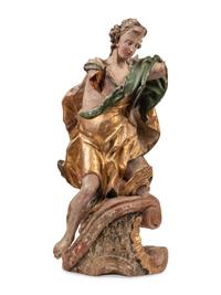 An Italian Polychrome Painted and Parcel-Gilt Figure of a Saint
