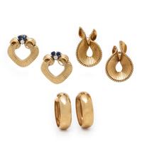 Three Pairs of Yellow Gold Earrings