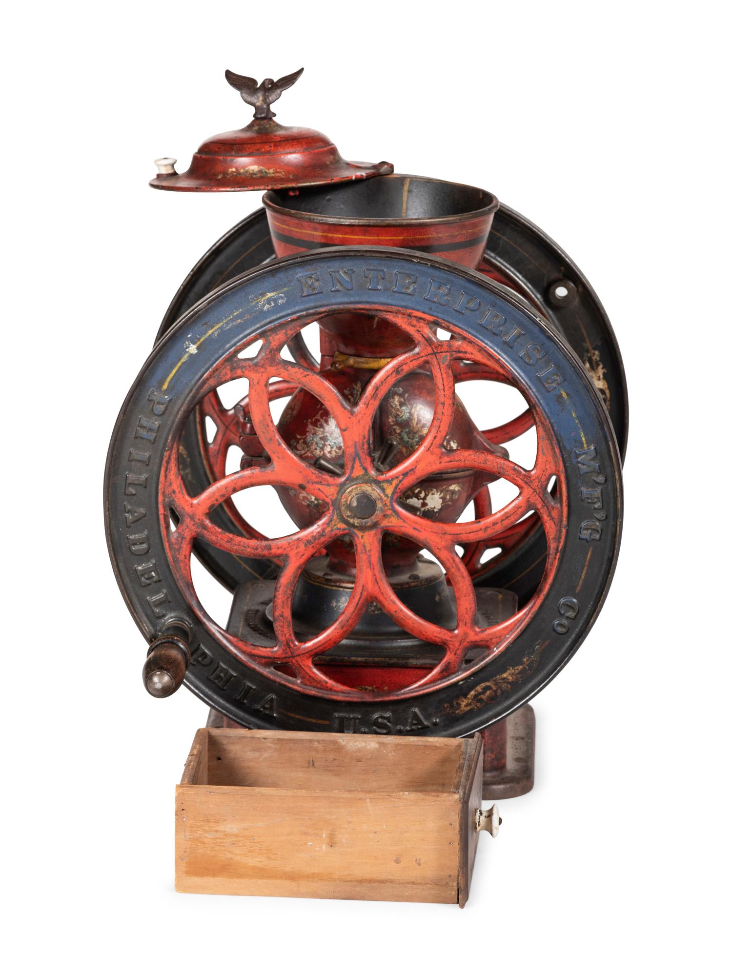 An Enterprise No. 9 Monumental Painted Cast Iron Coffee Mill