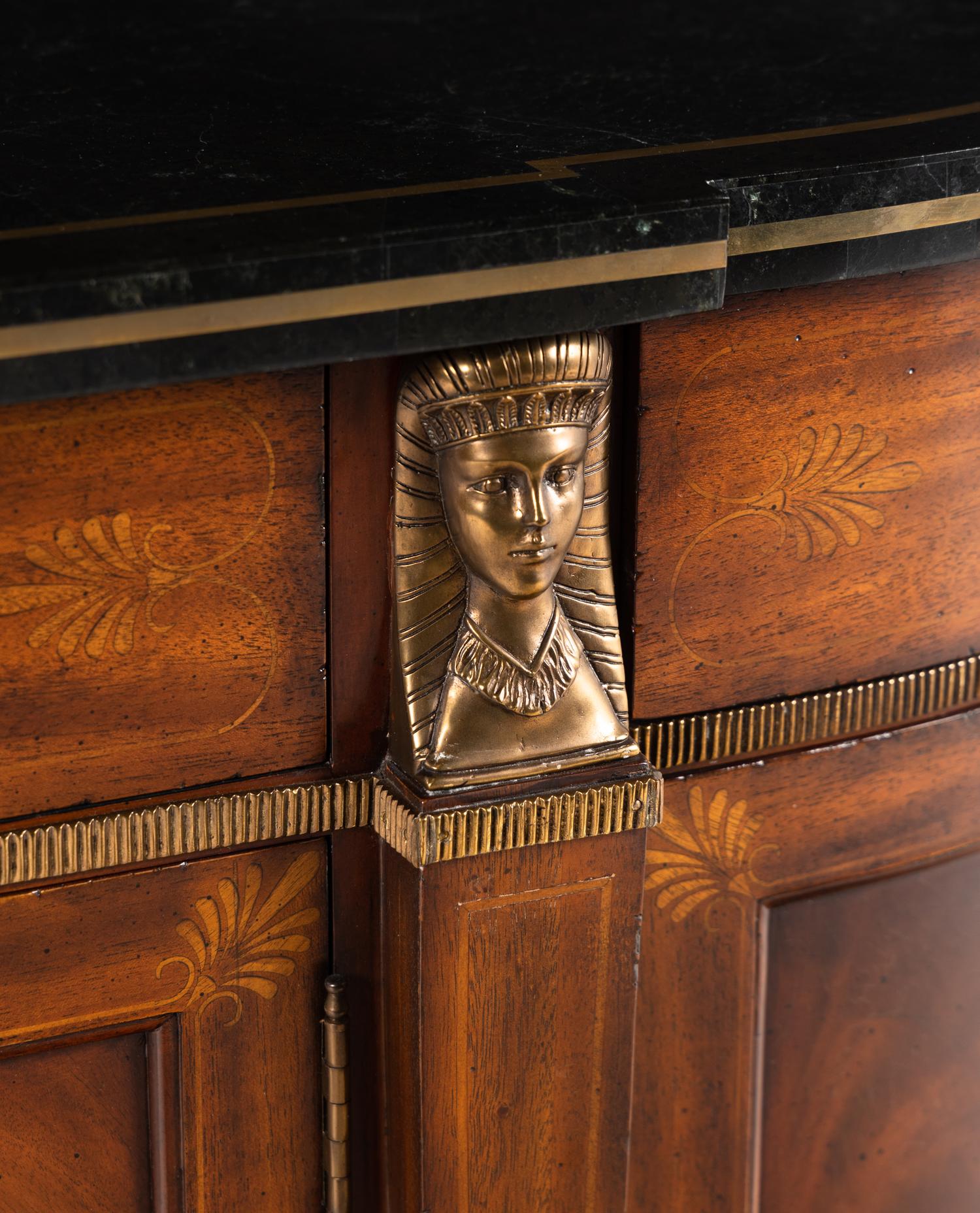 A Maitland-Smith Empire Style Gilt Metal Mounted Fossil Stone Top Cabinet