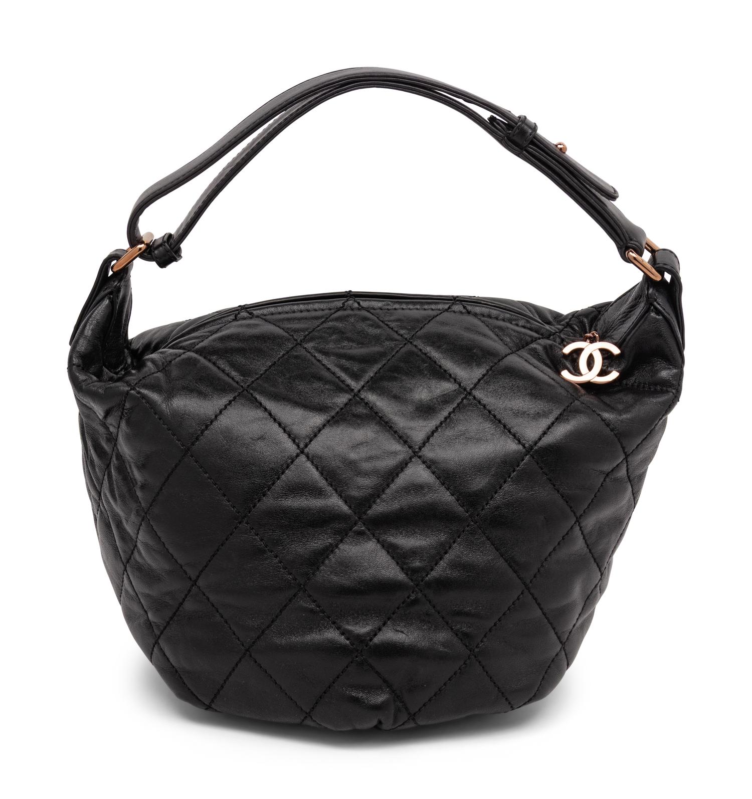 Chanel, Black Quilted Leather Hobo Bag
