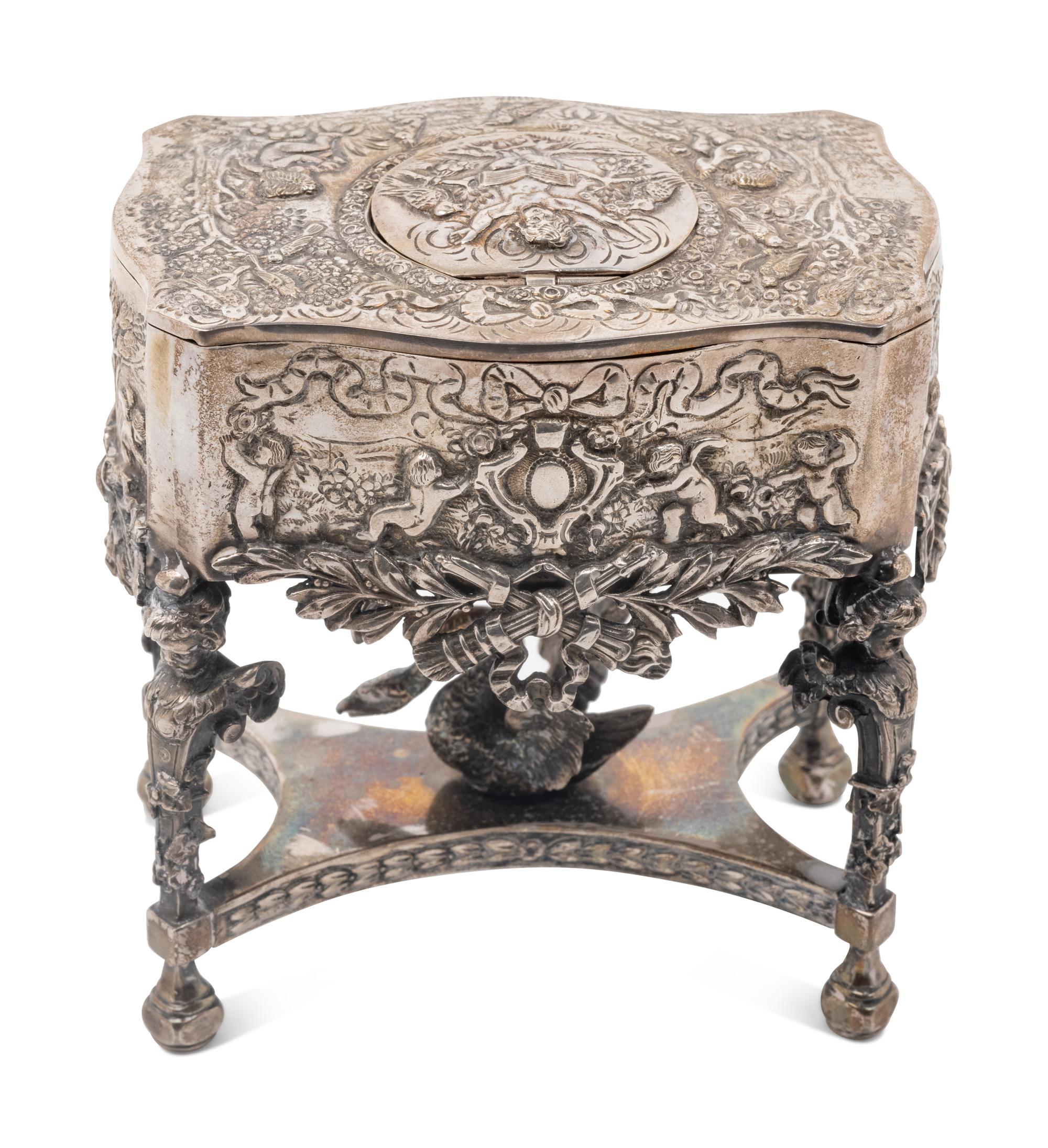 A German Silver Singing Bird Automaton Box