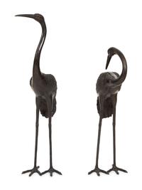 Two Large Cast Metal Models of Cranes
