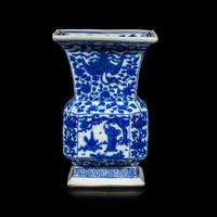 A Chinese Blue and White 'Dragon, Phoenix, and Figures' Porcelain Zun Vase
