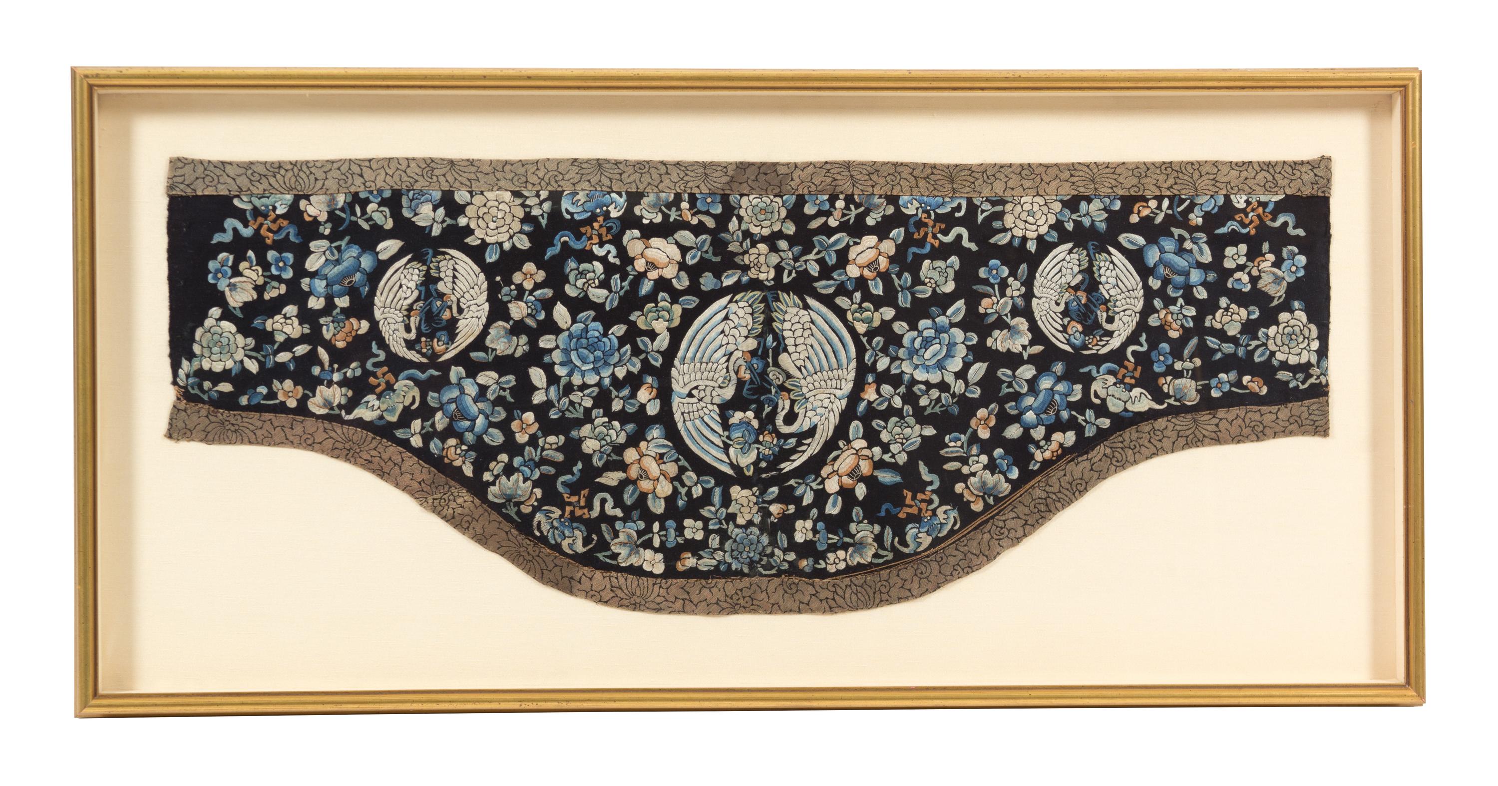 A Group of Four Gilt Framed Chinese Embroidered Panels Largest framed size 35 x 25 1/2 inches. — 19TH CENTURY