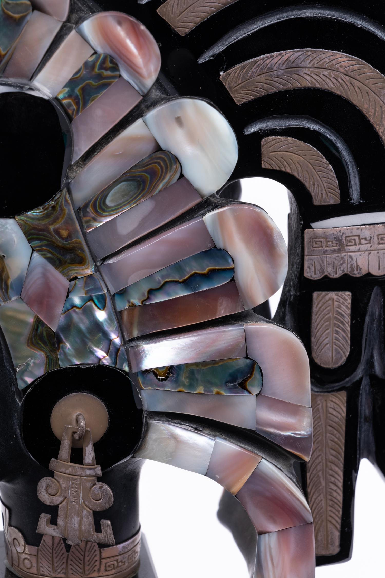 An Onyx and Mother-of-Pearl Bust of an Aztec Deity