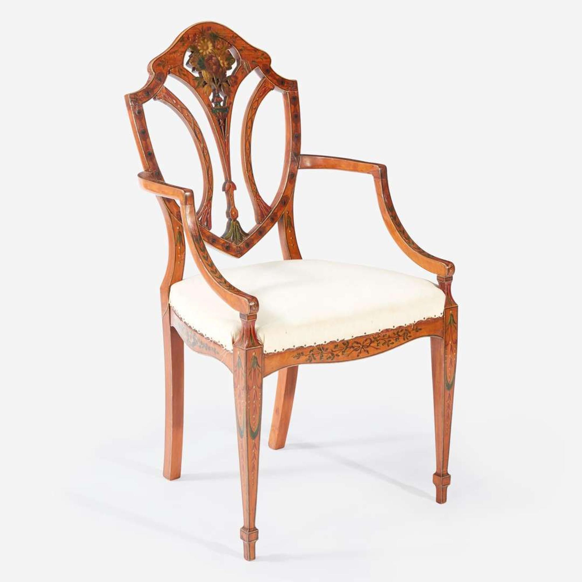 A George III Style Polychrome Painted Maple Armchair