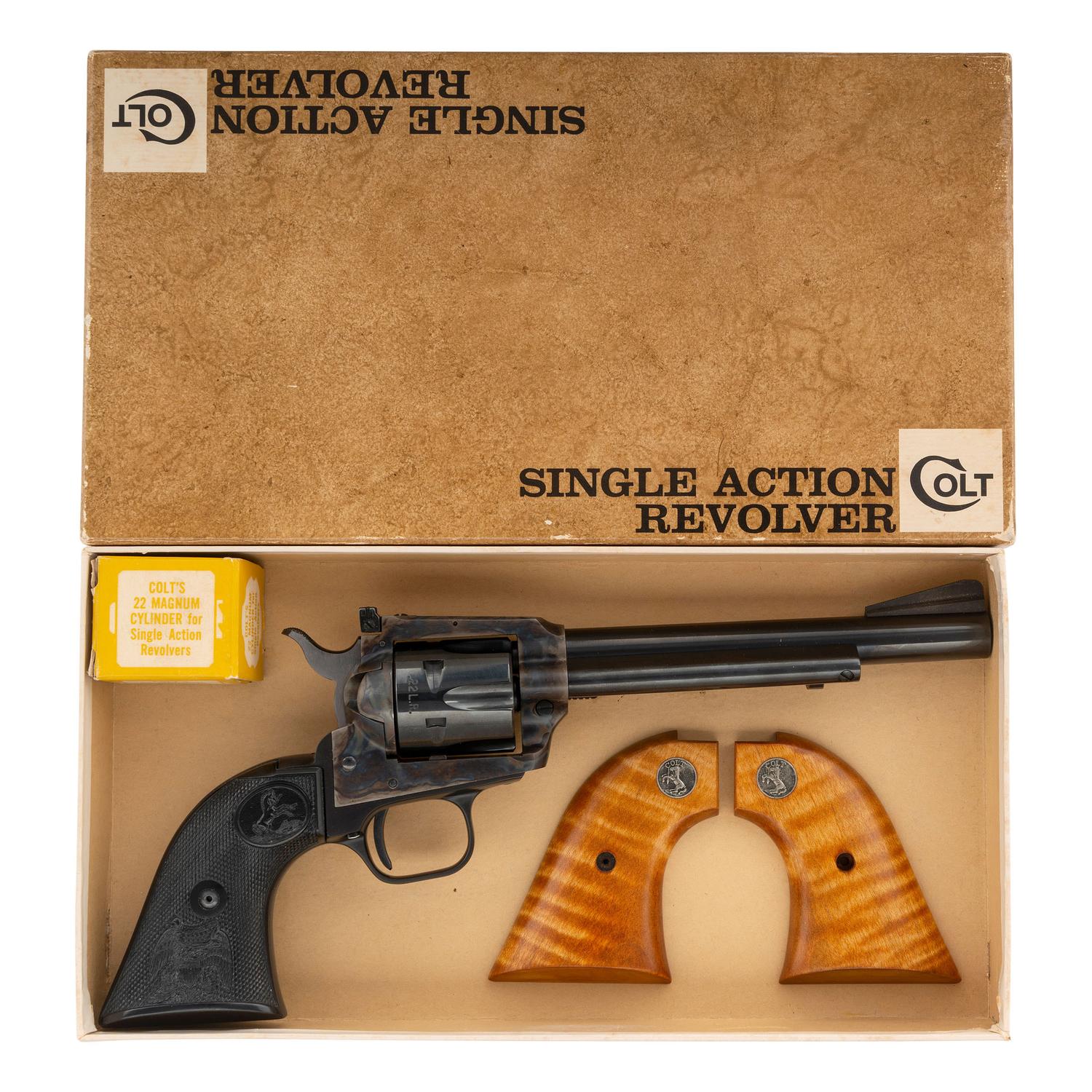 **Colt Dual Cylinder Blued 6" New Frontier .22 Revolver in Original Box with Extra Grips