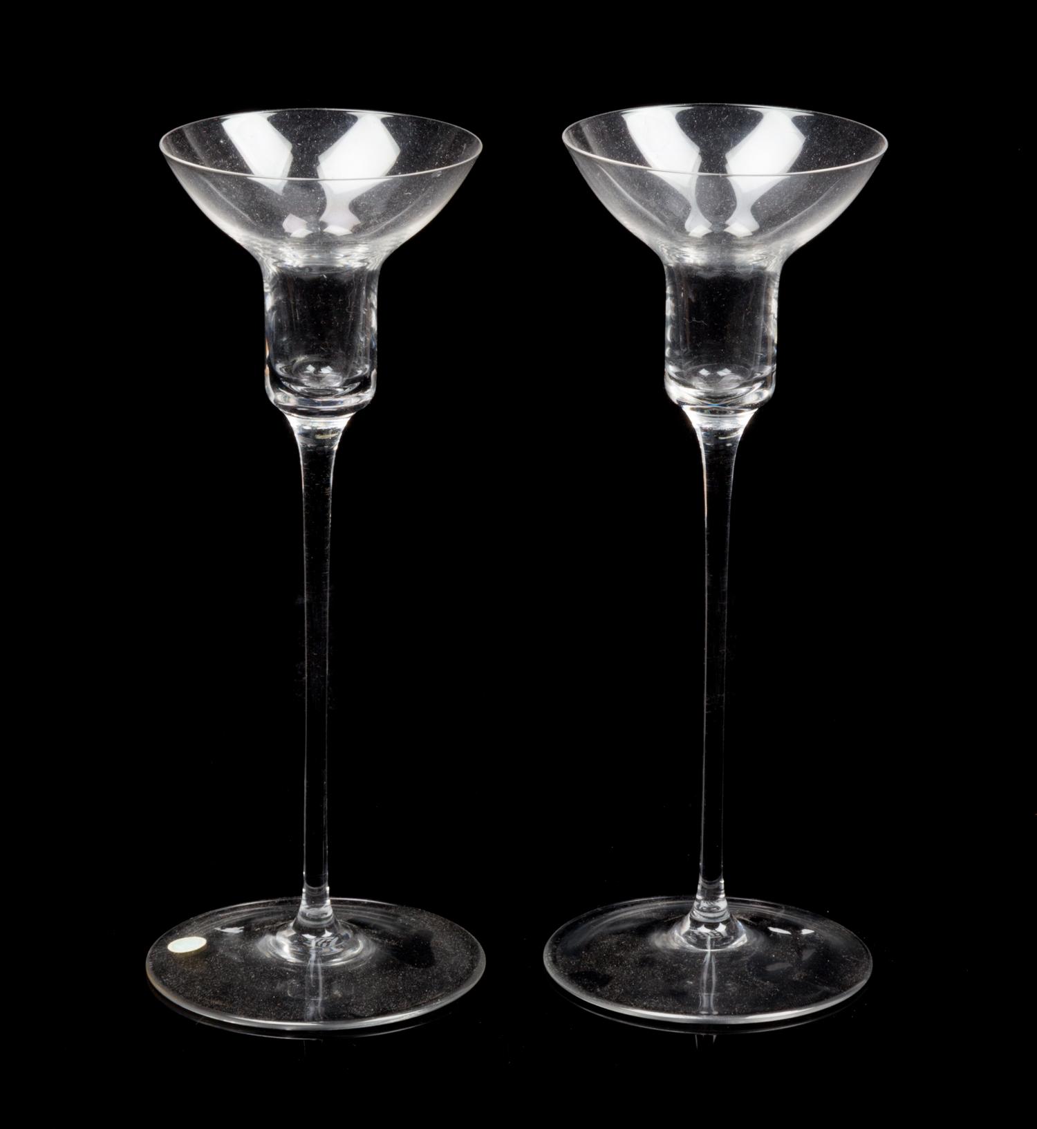 A Pair of Blown Glass Candleholders Height 8 1/2 inches. — Retailed by Tiffany & Co.