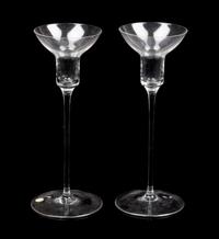 A Pair of Blown Glass Candleholders Height 8 1/2 inches. — Retailed by Tiffany & Co.