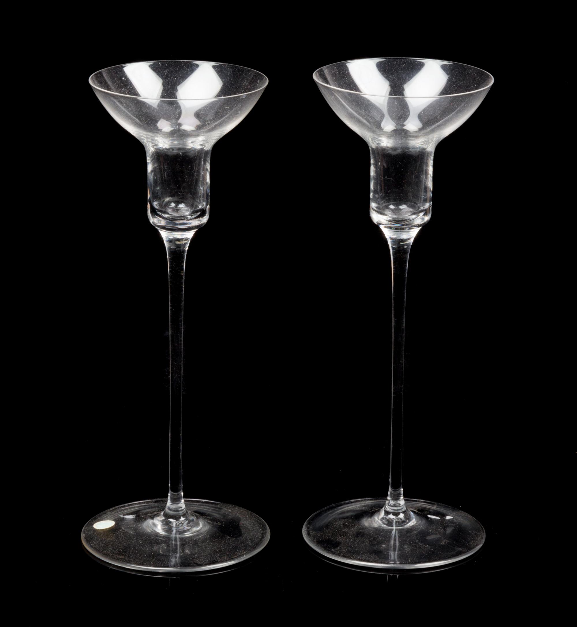 A Pair of Blown Glass Candleholders Height 8 1/2 inches. — Retailed by Tiffany & Co.