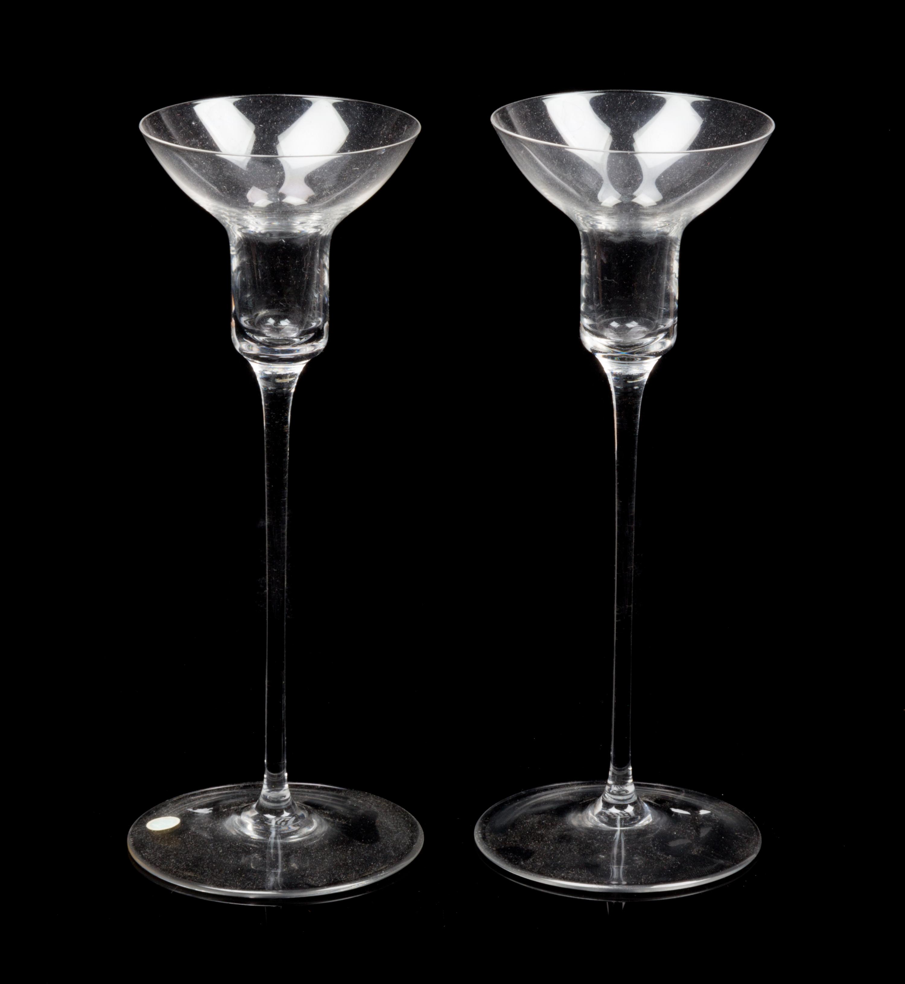 A Pair of Blown Glass Candleholders Height 8 1/2 inches. — Retailed by Tiffany & Co.
