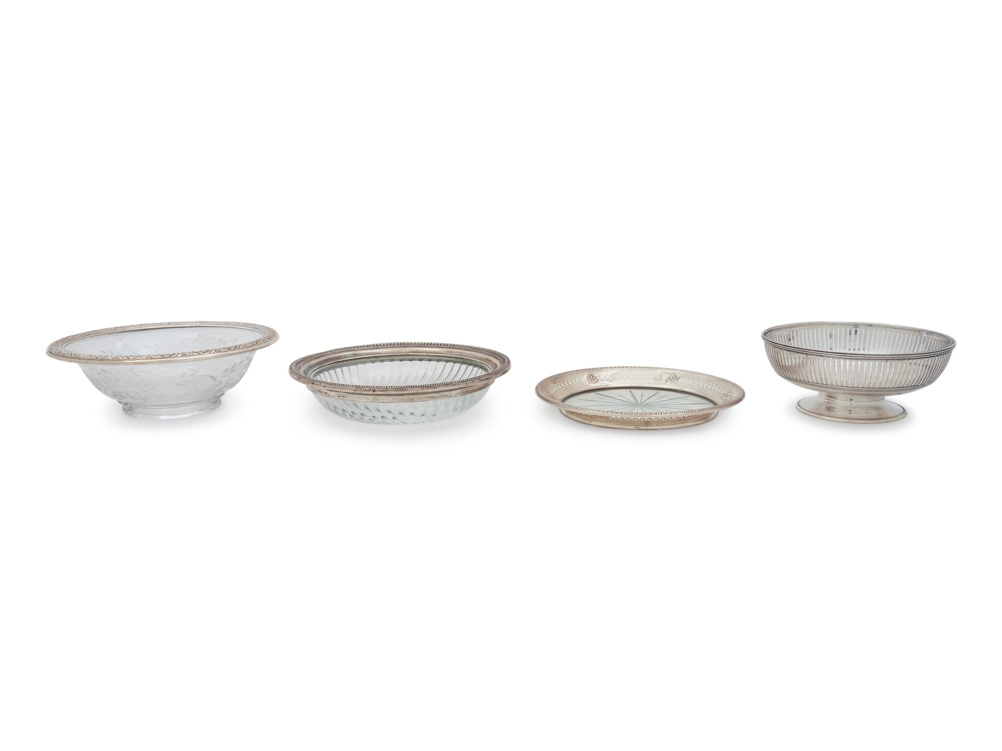 Four Silver Mounted Glass Dishes