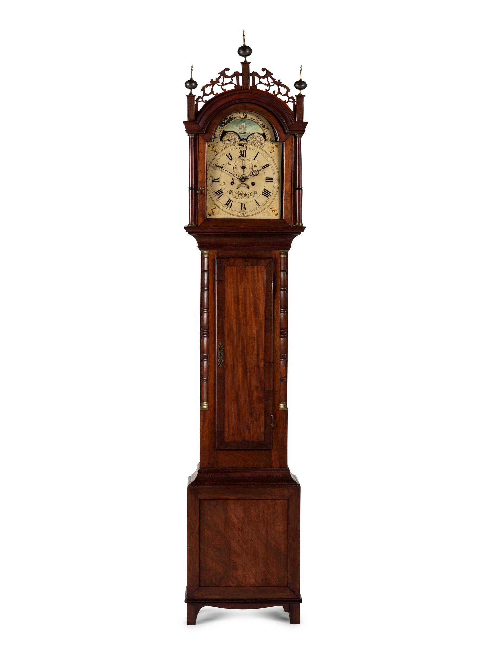 A Federal Inlaid Mahogany Tall Case Clock With Works by Frederick Wingate, Augusta, Maine