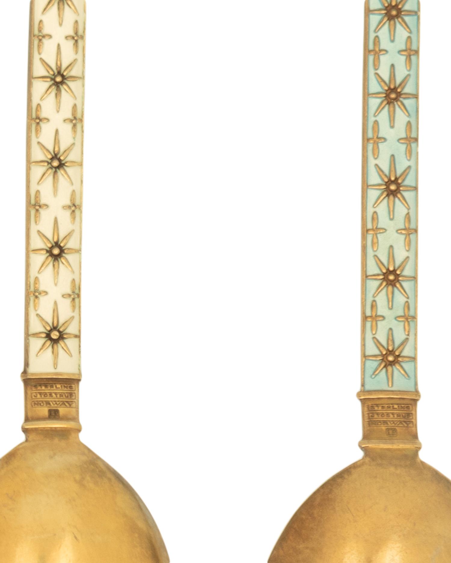 A Group of Norwegian Enameled Silver Flatware