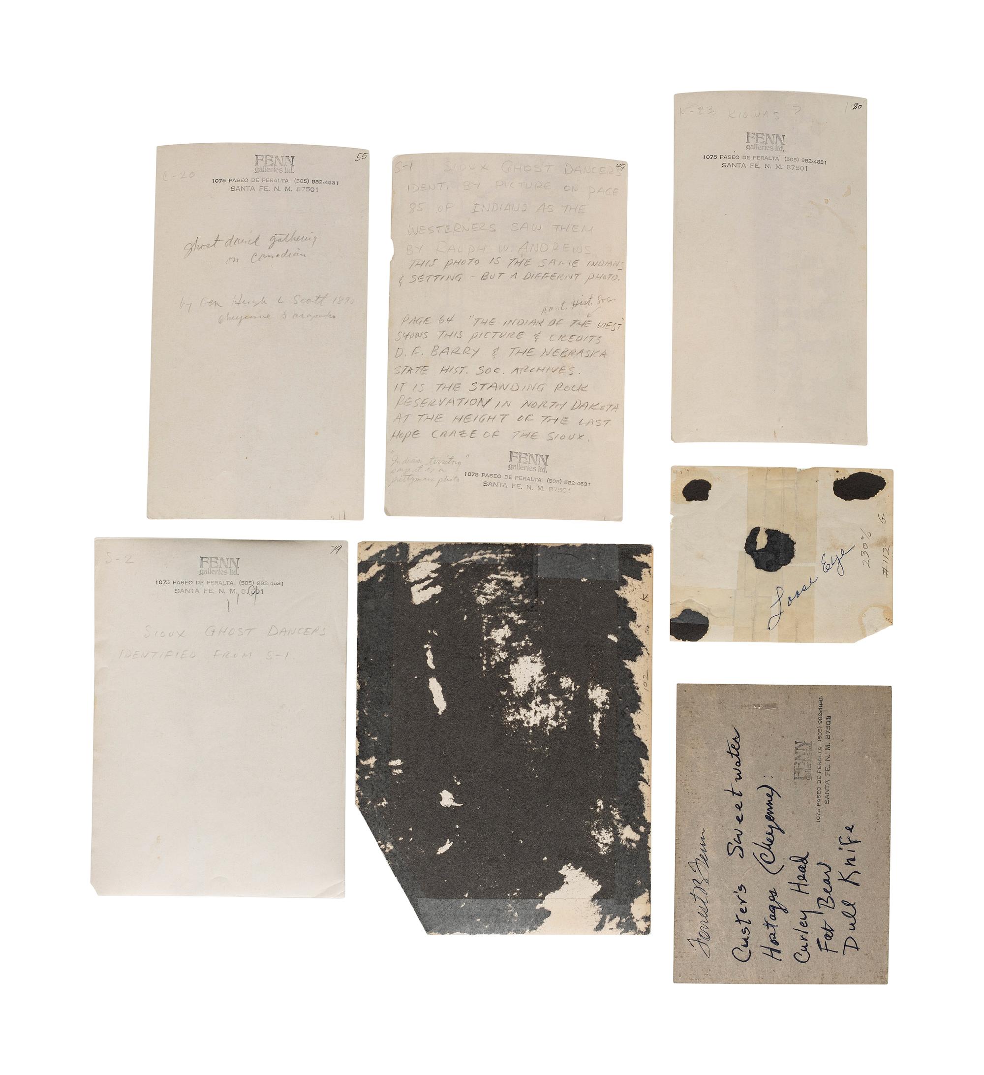 [NATIVE AMERICANS]. A group of 7 unmounted silver gelatin photographs of Native American subjects, incl. images by David F. BARRY and C.C. STOTZ. Ca 1890s.