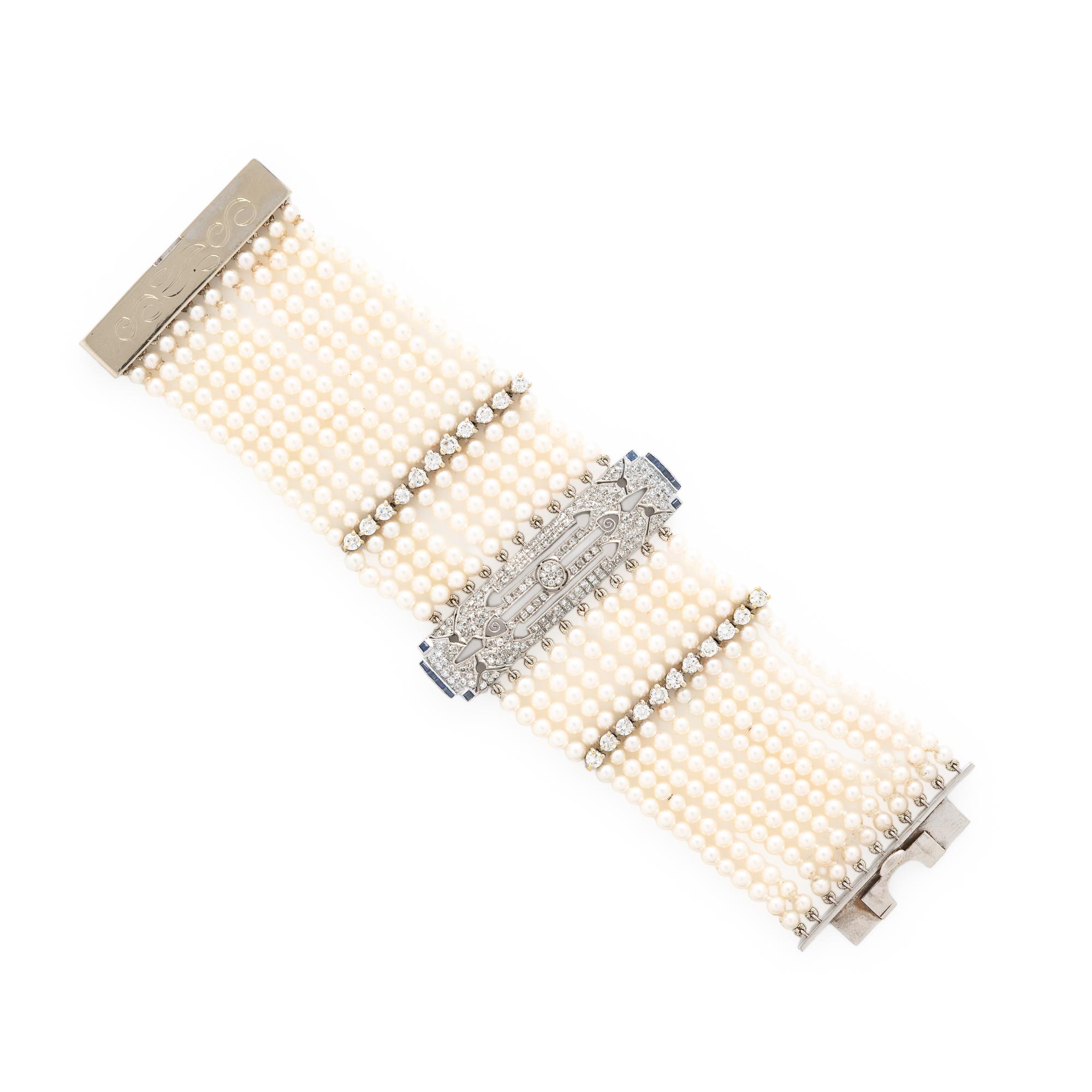 Seed Pearl, Diamond, and Sapphire Bracelet