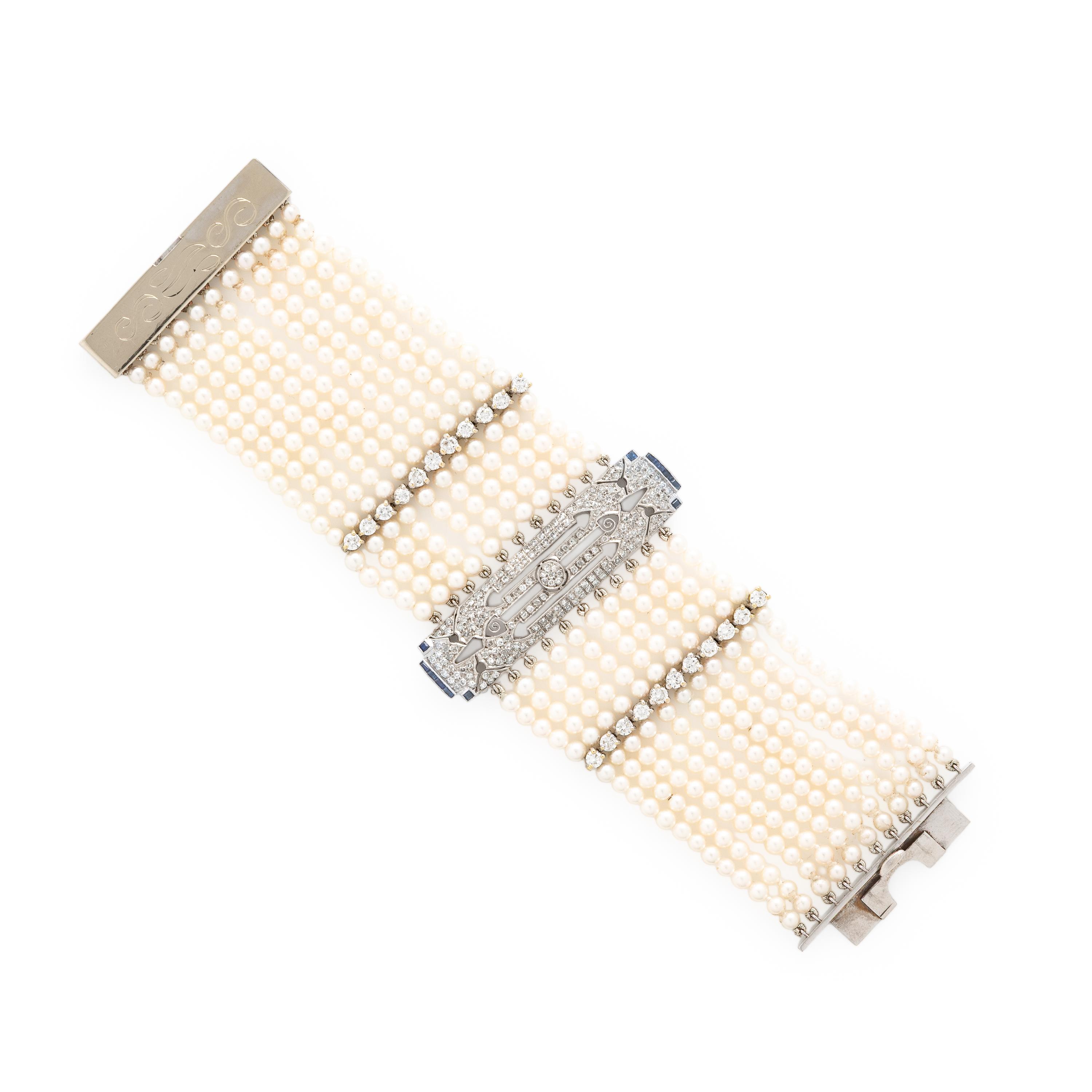 Seed Pearl, Diamond, and Sapphire Bracelet