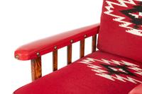 Spindle Sided Armchair with leather and Chimayo Weavings with matching ottoman