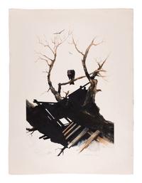 MOSER, Barry. Treehouse. Original watercolor drawing. 2020. 603 x 456 mm. (A few minor surface abrasions or erasures.) Signed, dated and captioned in pencil.