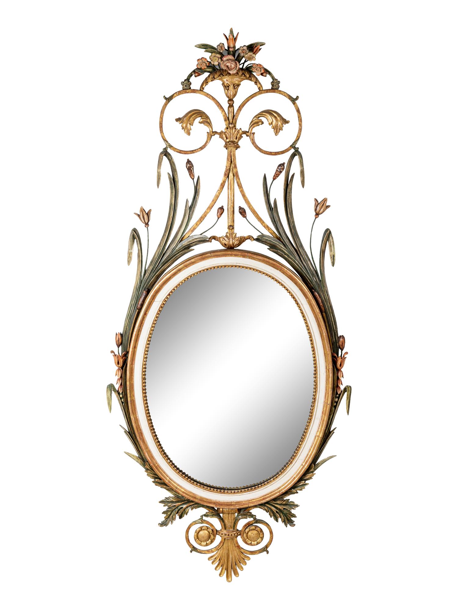 A George III Style Painted and Parcel-Gilt Oval Mirror