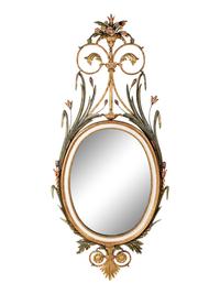 A George III Style Painted and Parcel-Gilt Oval Mirror