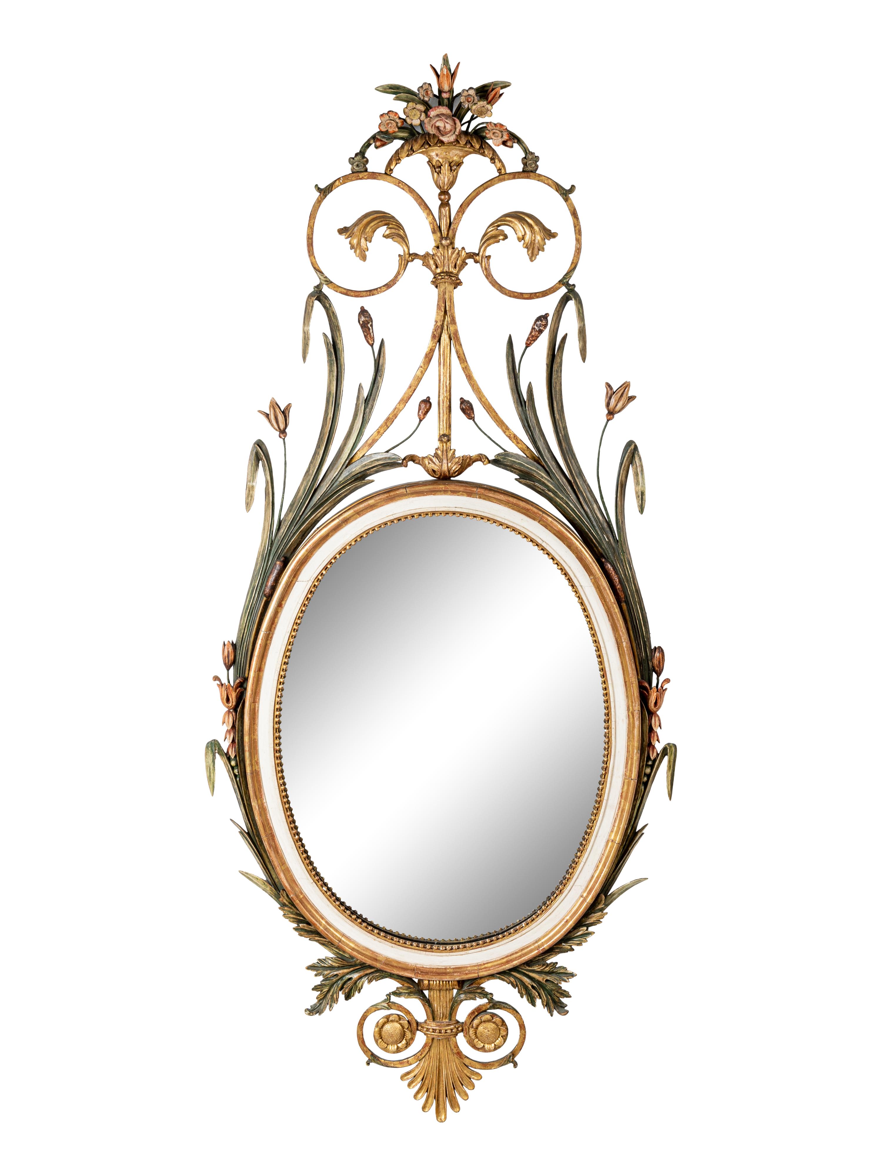 A George III Style Painted and Parcel-Gilt Oval Mirror