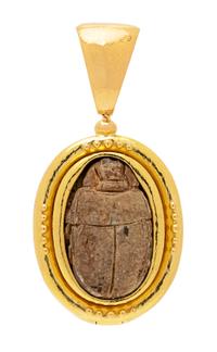 ELIZABETH LOCKE, YELLOW GOLD AND HARDSTONE SCARAB PENDANT