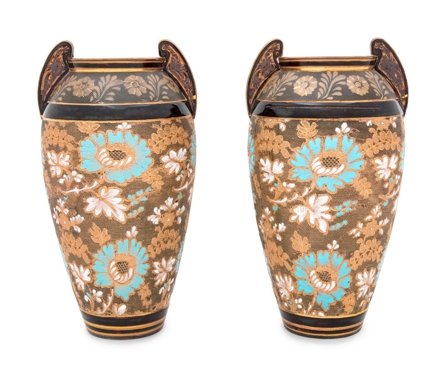 A Pair of Doulton Lambeth Stoneware Urns