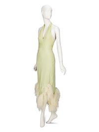 Bill Blass, Pale Green Feathered Halter Dress