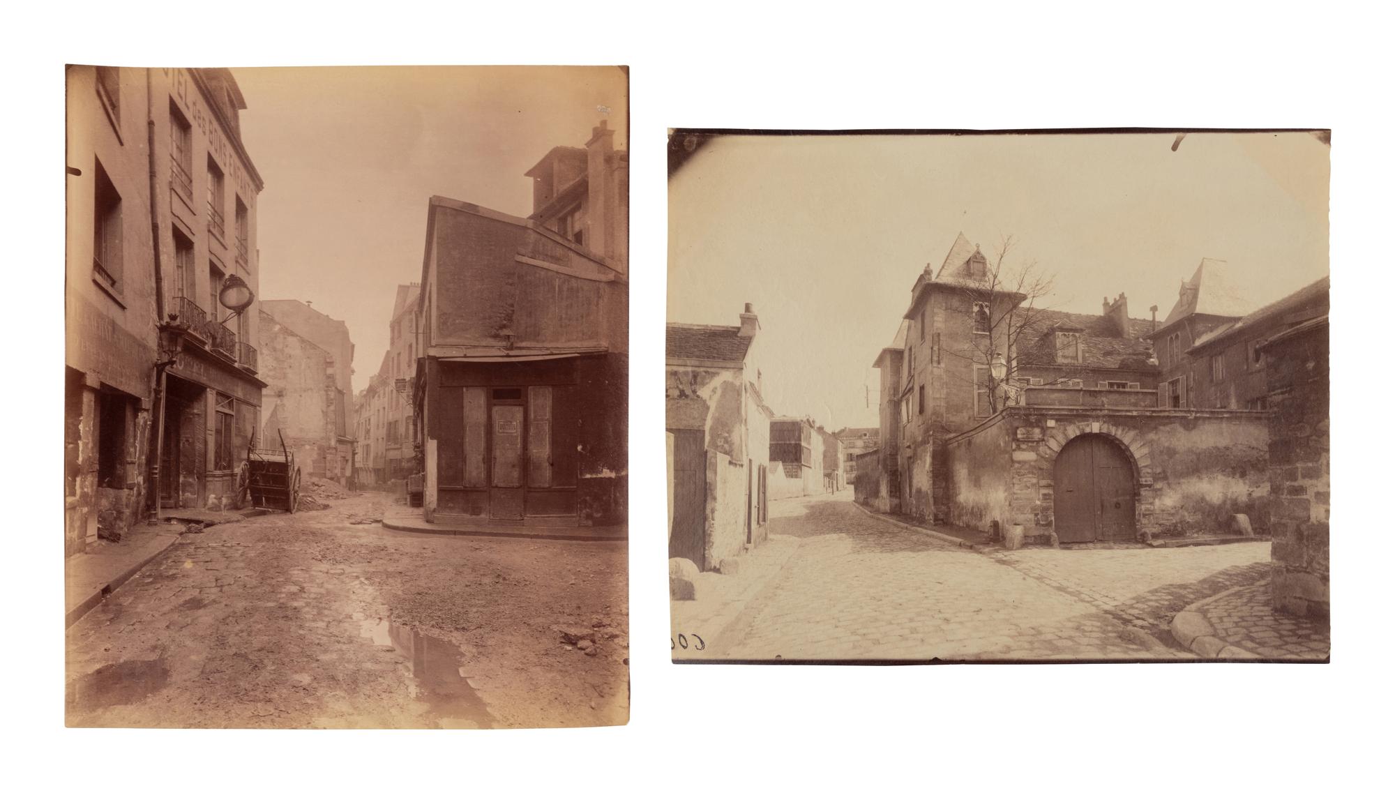A pair of photographs ( 5e arrondissement, 1899 (rue Saint-Médard) , 1899-1900; Gentilly – ancien château , 1901)