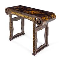 A Chinese Export Black and Gilt Lacquered Scroll Table