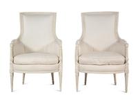 A Pair of Directoire Style White-Painted Bergères