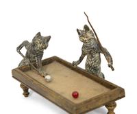 An Austrian Cold Painted Bronze of Two Cats Playing Billiards