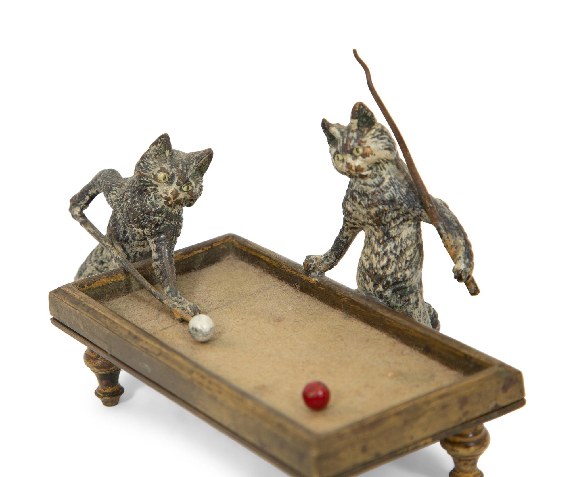 An Austrian Cold Painted Bronze of Two Cats Playing Billiards