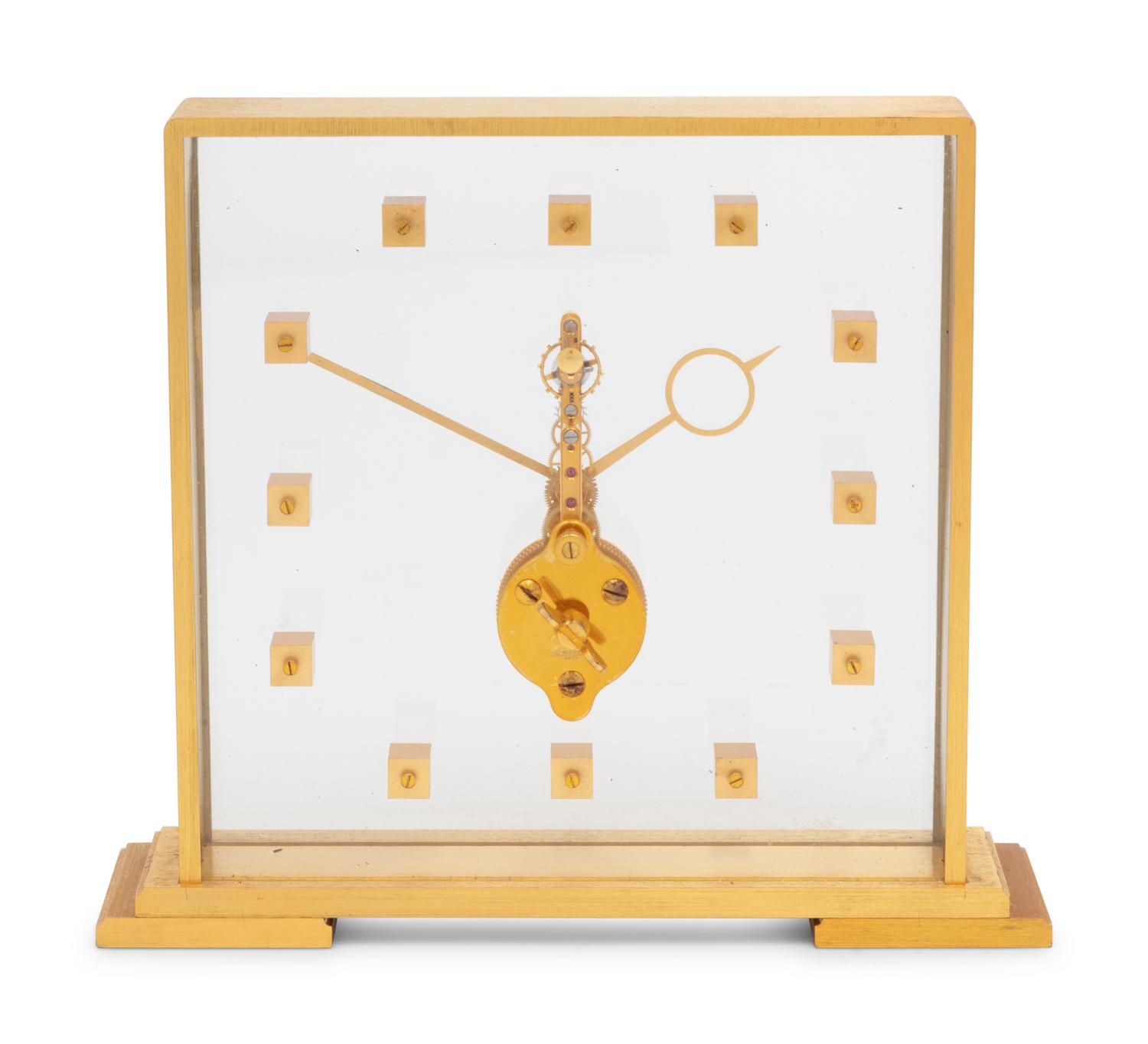 A Jaeger LeCoultre Brass and Glass Clock