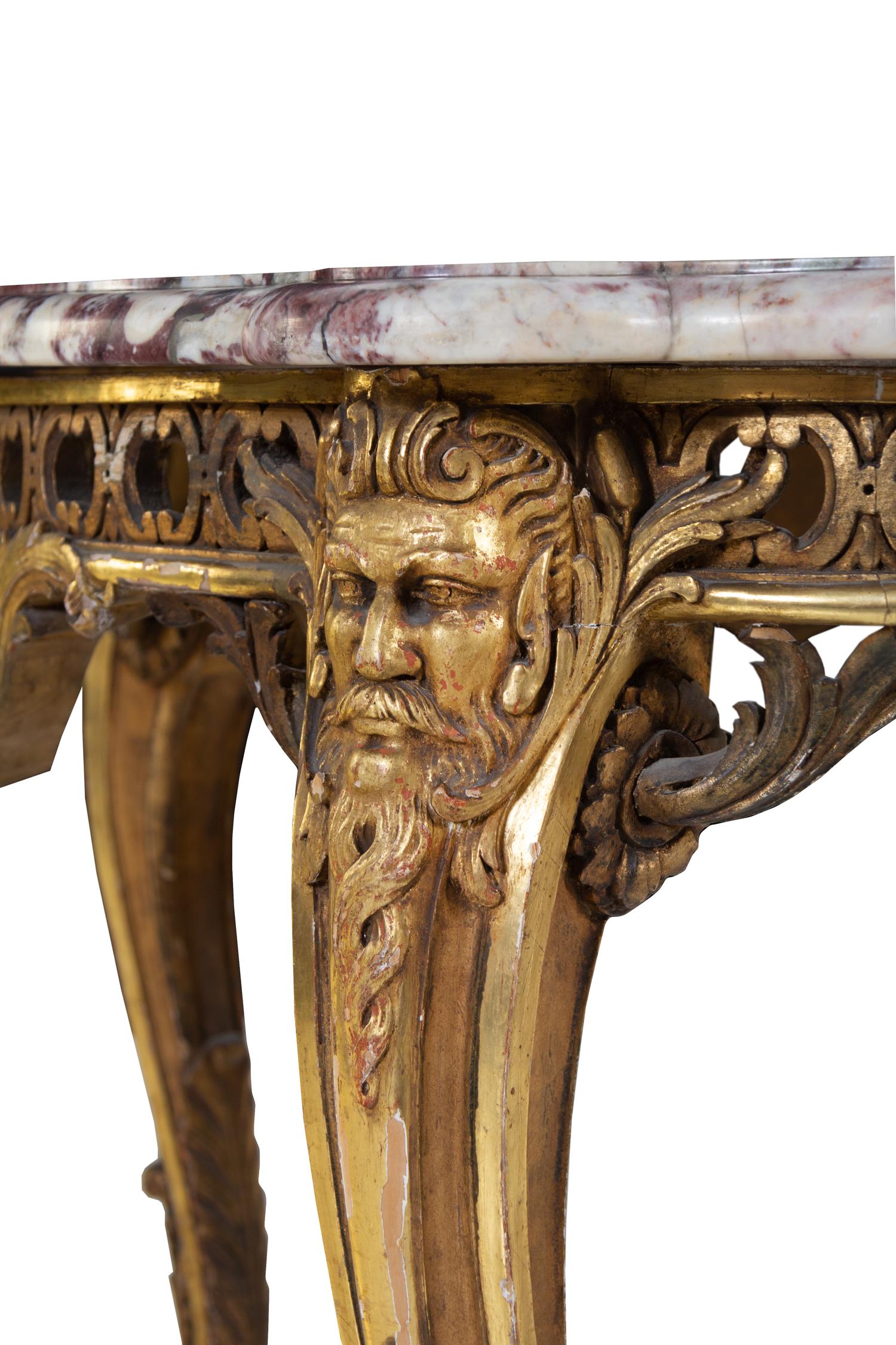 A Louis XV Style Giltwood Marble-Top Center Table