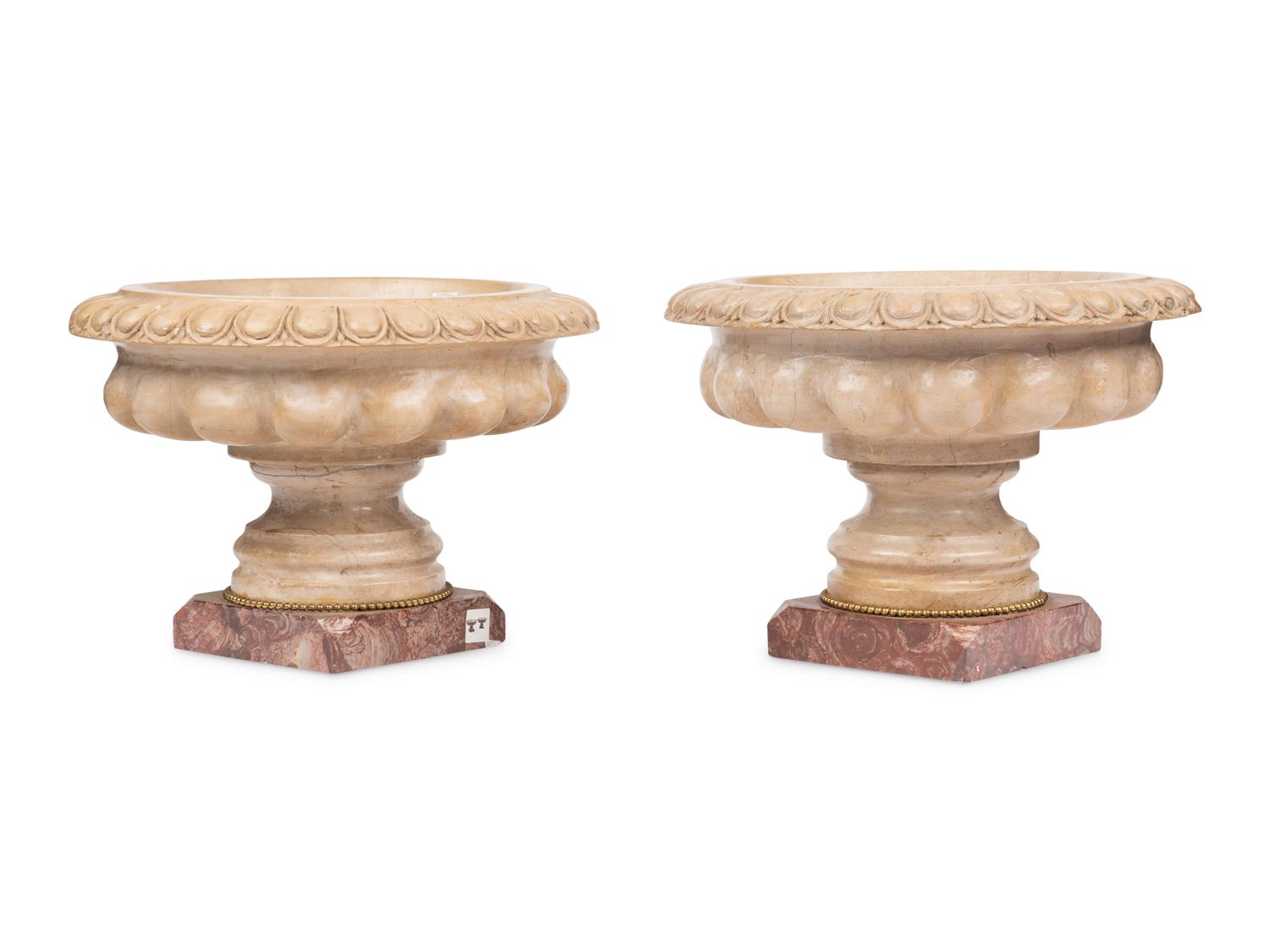 A Pair of Neoclassical Style Fluted Marble Jardinieres