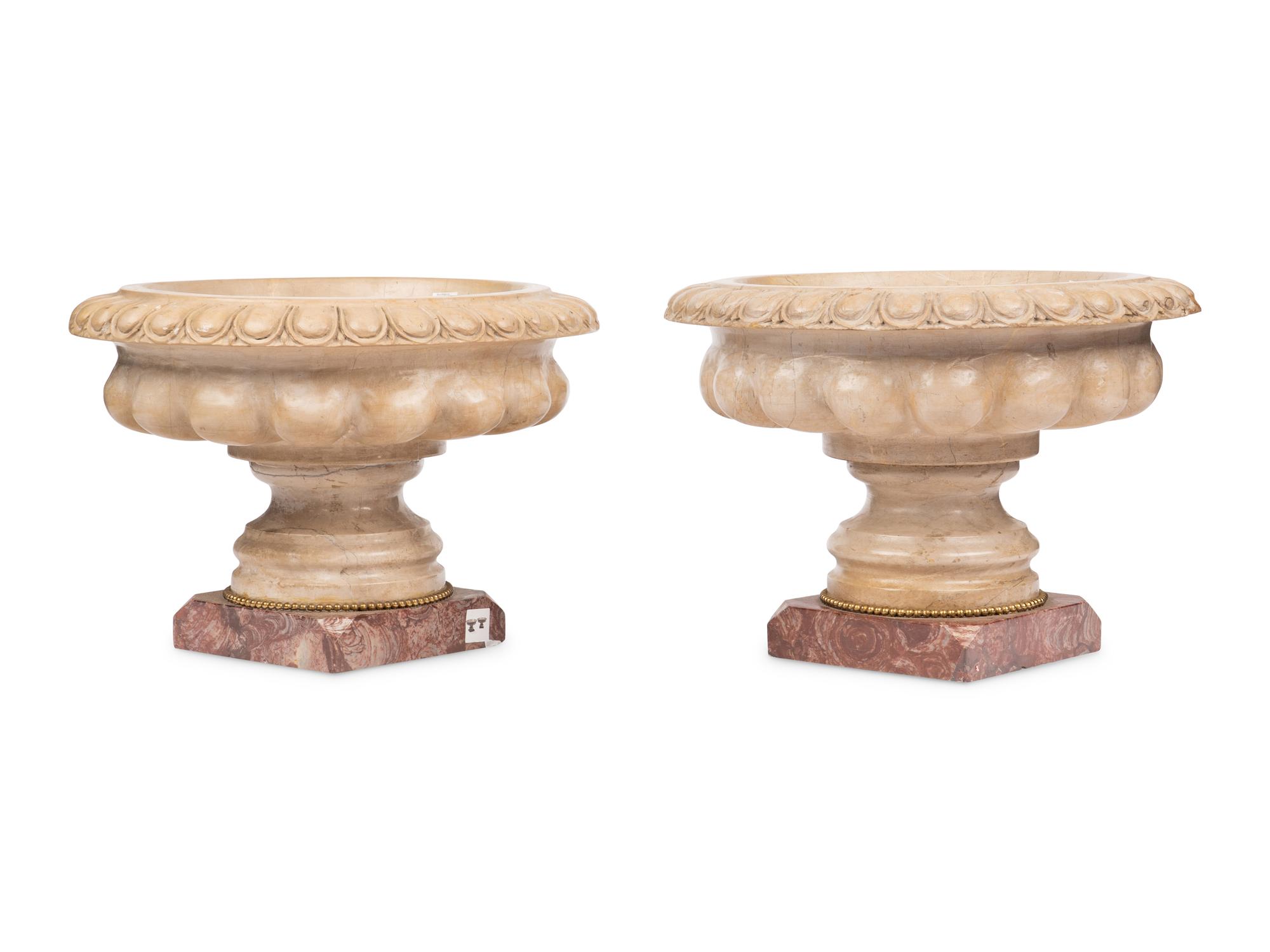 A Pair of Neoclassical Style Fluted Marble Jardinieres