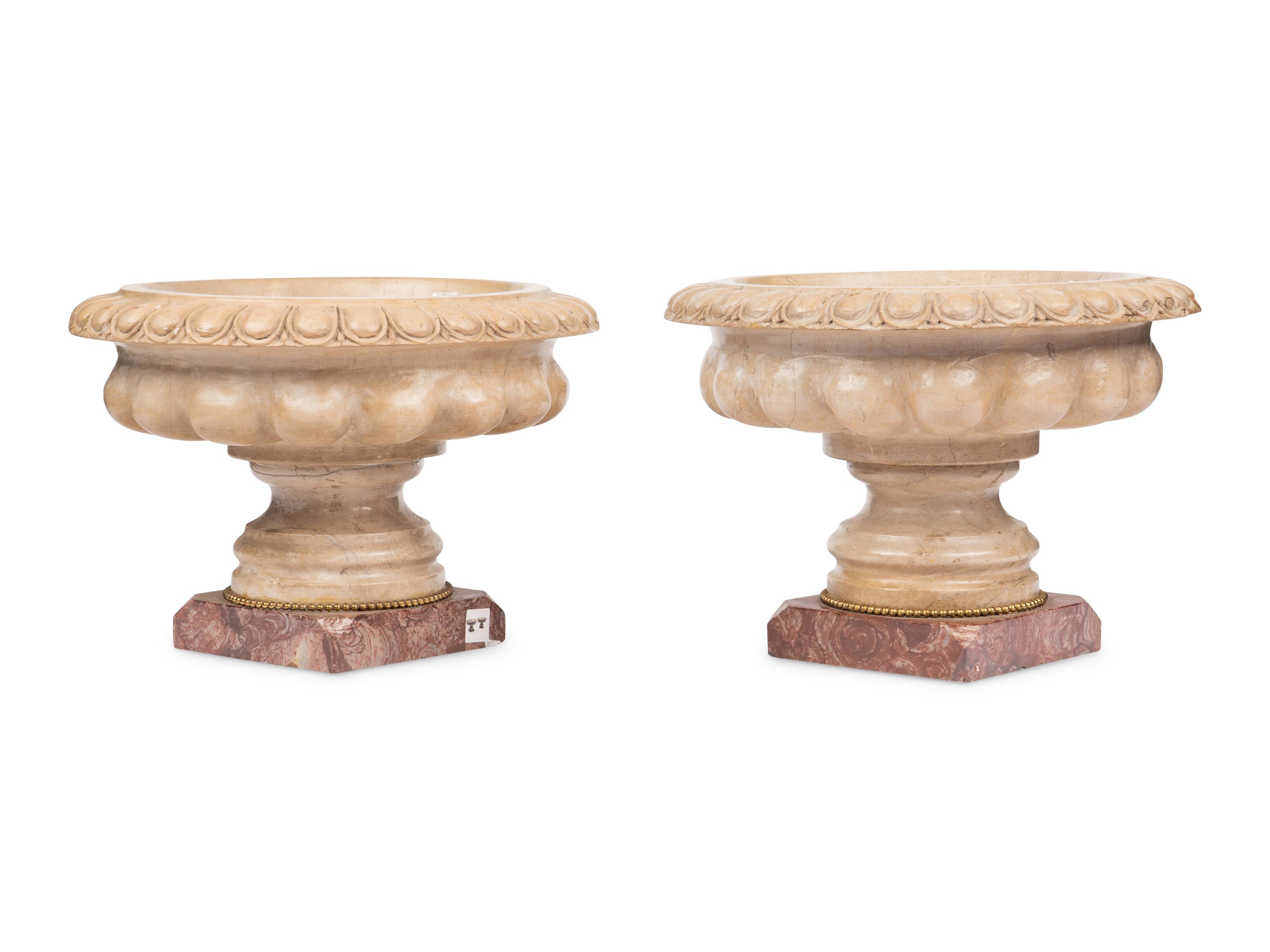 A Pair of Neoclassical Style Fluted Marble Jardinieres