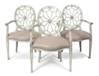 Three Louis XVI Style Painted Wheel-Back Fauteuils Height 39 inches. — By Karges