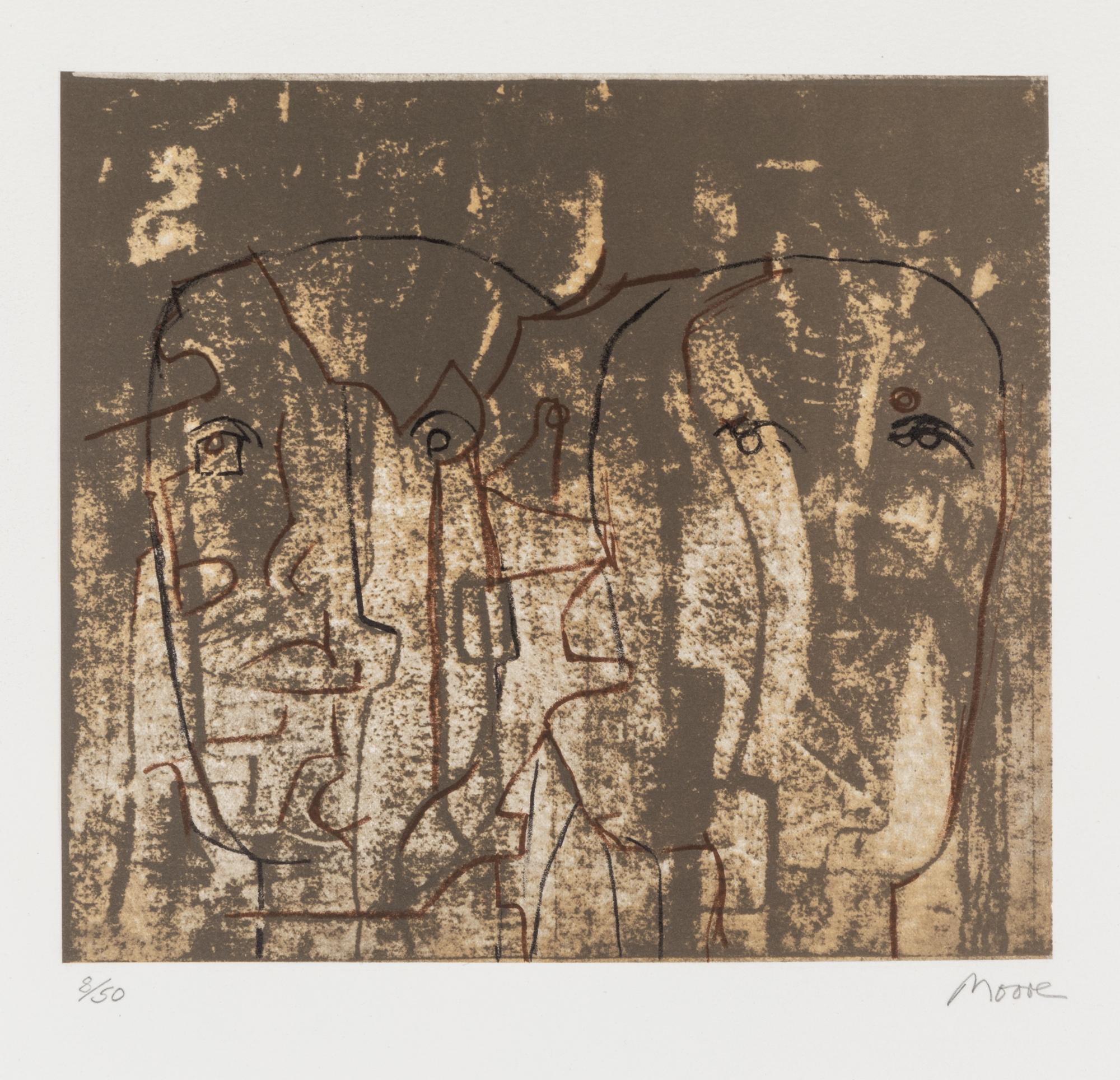 Henry Moore, (English, 1898-1986), Two Upright Motives, 1966 (C. 64) and The Observers, 1981