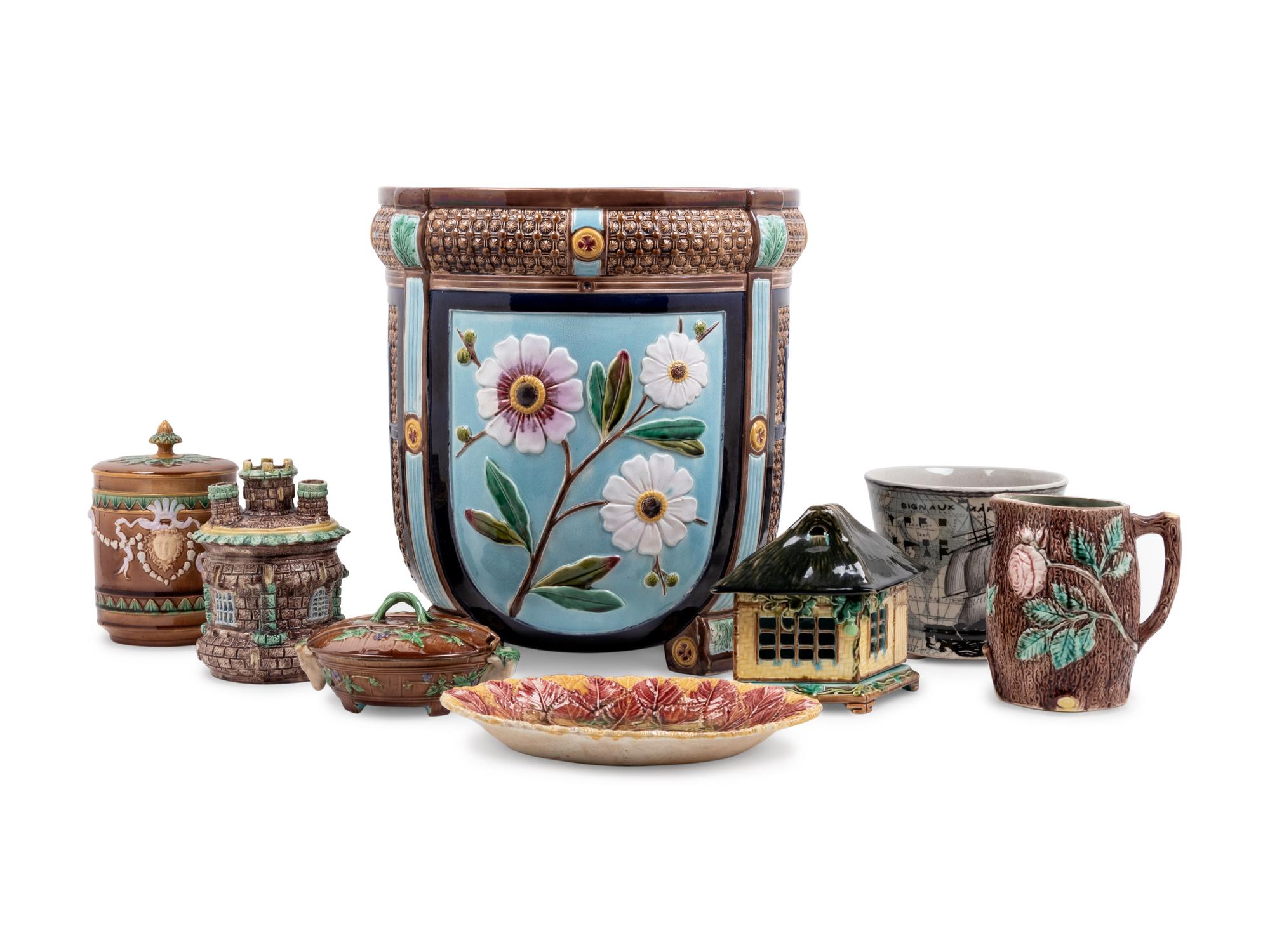 Seven English Majolica Articles