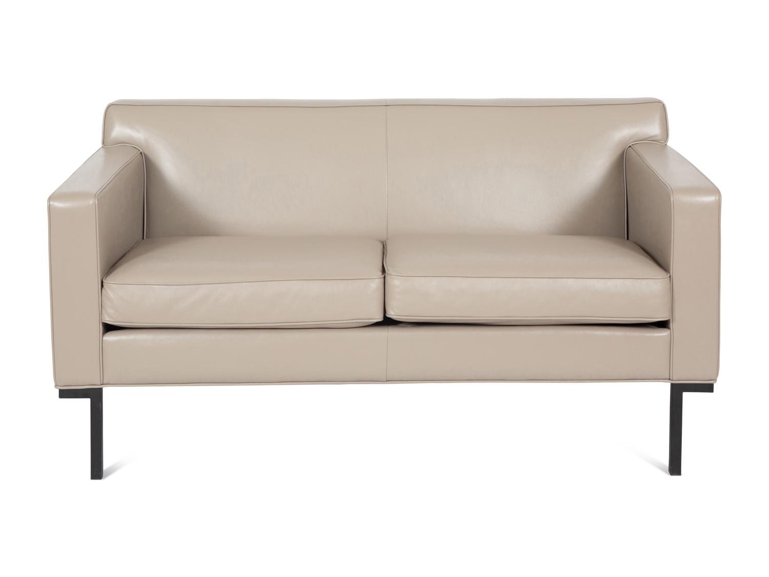 A Design Within Reach Two-Cushion Leather Theatre Sofa