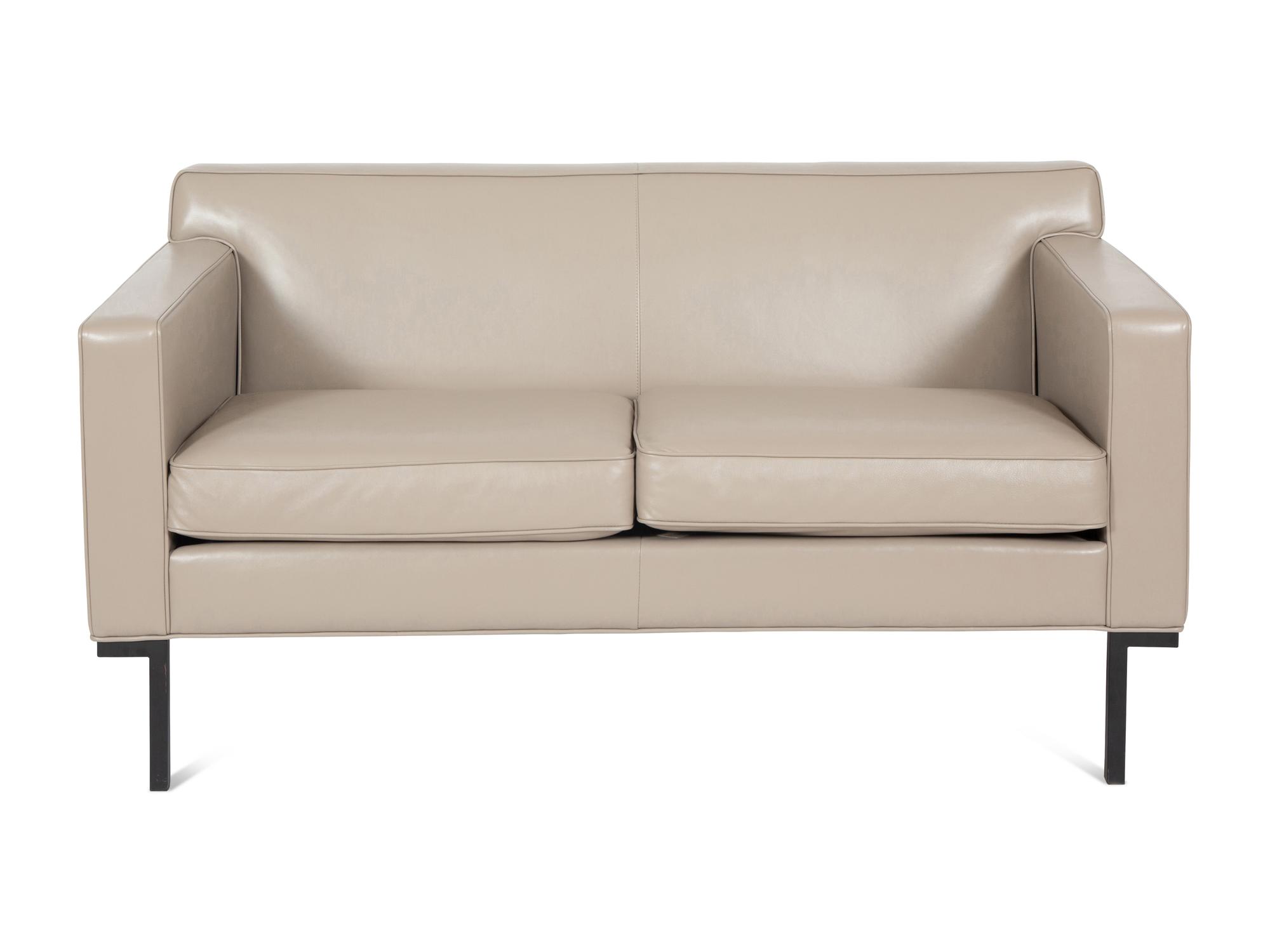 A Design Within Reach Two-Cushion Leather Theatre Sofa