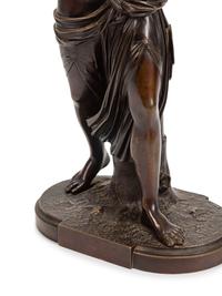 A French Patinated Bronze Group of a Maiden and Infant Satyr